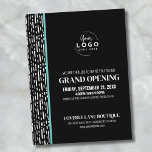 Convite para abertura da grande empresa de logotip<br><div class="desc">Um convite divertido, mas simples, preto e branco para uma grande abertura de negócios ou um evento de marca ou lançamento de produtos. Adicione o seu próprio logotipo ao topo para lhe dar a sua marca. Traço preto-e-branco e padrão de riscas no lado para um sotaque fofo. Você pode mudar...</div>