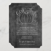 Convite para Ação de Graças Chalkboard Pumpkin