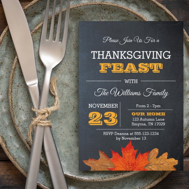 Convite para Ação de Graças do Autumn Leaves & Cha (Criador carregado)
