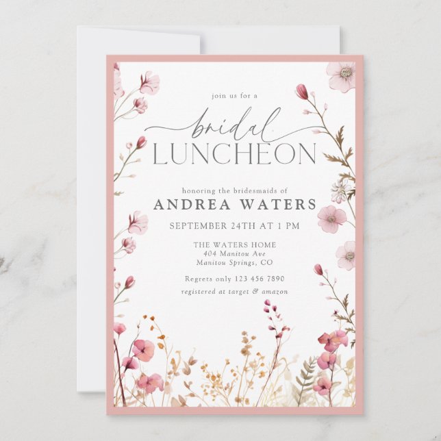 Convite para Almoço de Noiva com Flores Rosas Pequ (Frente)