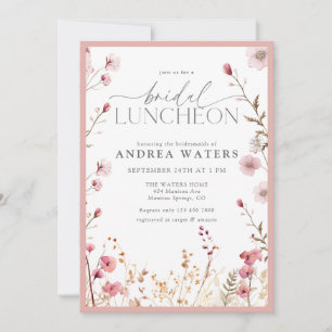 Convite para Almoço de Noiva com Flores Rosas Pequ