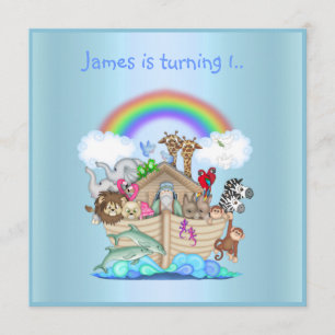 Convite para animais de arca Noahs BLUE 2