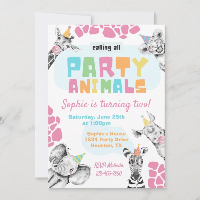 Convite para animais de festa | Animais de festa A (Frente)