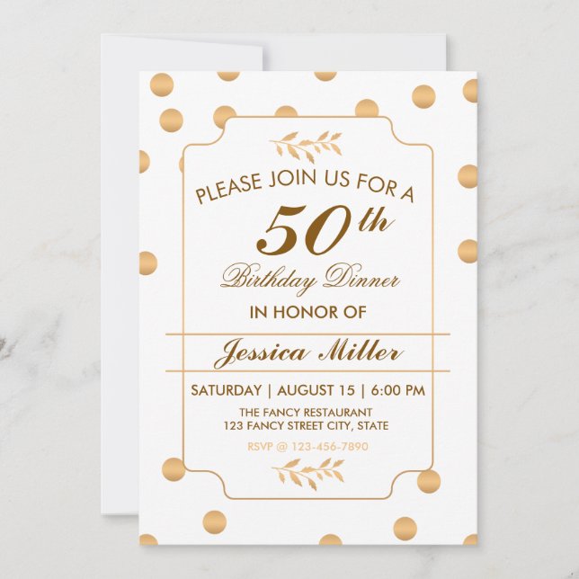 Convite para aniversário da Bolinhas Dourada Elega (Frente)