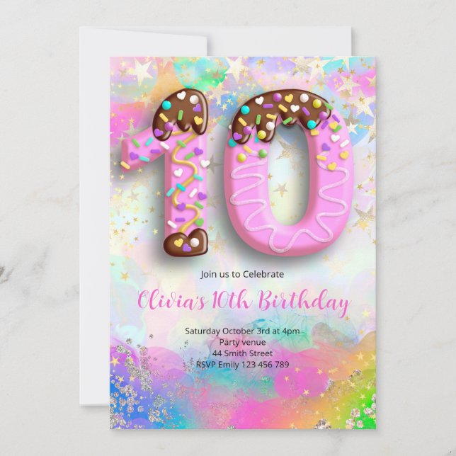 Convite para Aniversário de 10 Anos para Meninas (Frente)