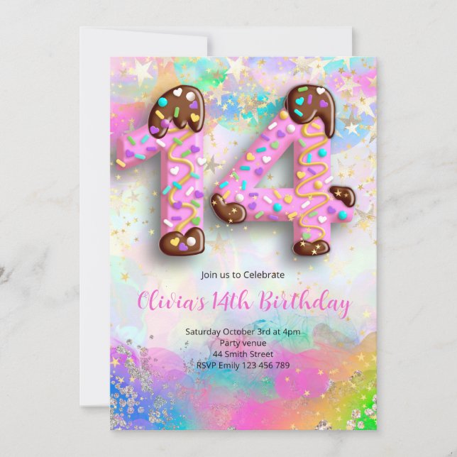 Convite para Aniversário de 14 Anos para Meninas (Frente)