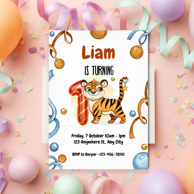 Convite para Aniversário de 1 ano do Tigre Fofo (Criador carregado)