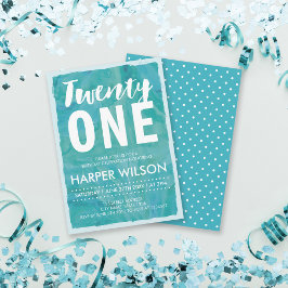 Convite para aniversário de 21 anos Azul Aqua Aqua