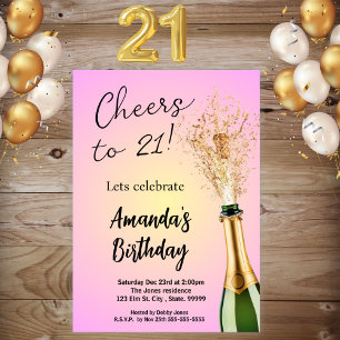 Convite para aniversário de 21 anos cor-de-rosa