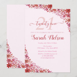 Convite para aniversário de 21 anos cor-de-rosa fl
