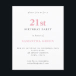 Convite para aniversário de 21 anos cor-de-rosa si<br><div class="desc">Convite para aniversário de 21 anos de Blush de Texto Simples de Orçamento. Um valor para o alternativo menor de 4, 5 x 5, 6 polegadas é usado como padrão para a opção de semigloscópio, que é recomendada para convites e é de espessura semelhante a um cartão postal. A opção...</div>
