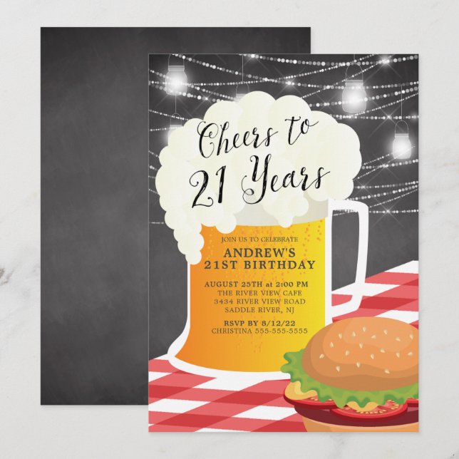 Convite para aniversário de 21 anos de 21 anos (Frente/Verso)