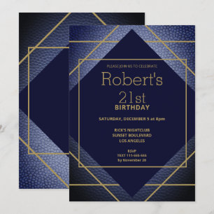 Convite para aniversário de 21 anos de couro azul 