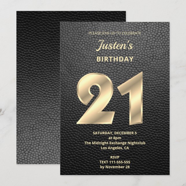 Convite para aniversário de 21 anos de couro moder (Frente/Verso)