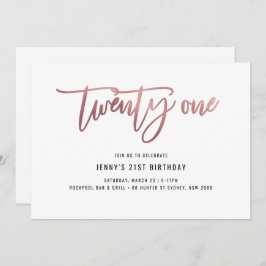 Convite para aniversário de 21 anos de folha Rosa 