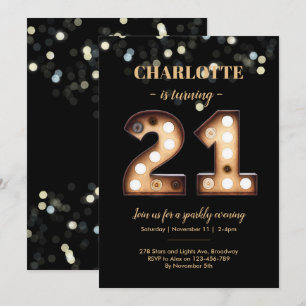 Convite para aniversário de 21 anos de luzes bril