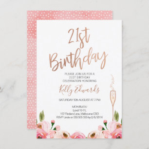 Convite para aniversário de 21 anos Floral Dourado