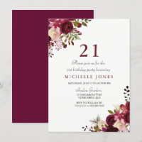 Convite para aniversário de 21 anos Floral Elegant