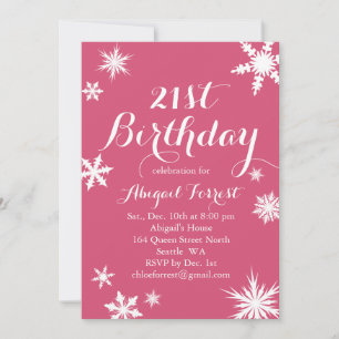Convite para aniversário de 21 anos Fuchsia Winter