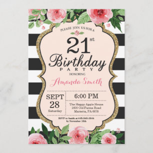 Convite para aniversário de 21 anos. Preto Dourad