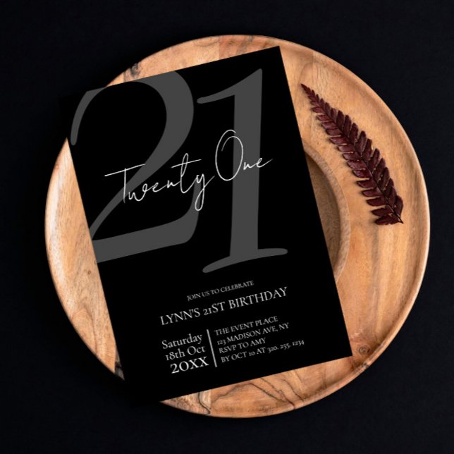 Convite Para aniversário de 21 anos Preto E Branco (Criador carregado)