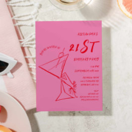Convite para aniversário de 21 anos Vermelho Rosa