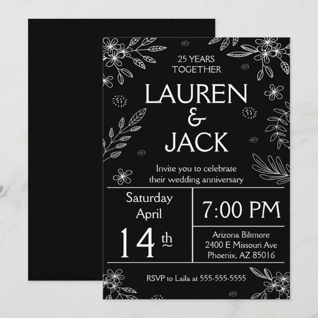 Convite para aniversário de 25 Silver Elegante (Frente/Verso)