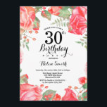Convite para aniversário de 30 anos botulínico Red<br><div class="desc">Convite para aniversário de 30 anos botulínico Red Floral. Convite à Mulher para o Aniversário de Peões Rosa Floral Flor Floral de Aquarela. Rosa Rosa Rosa Elegante e Flores de Pêonias. Aniversário Adulto. Fundo Branco. Preto e Branco. 13 15 16º 18º 20 21rua 30 40º 50º 60º 80 de 70...</div>