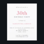 Convite para aniversário de 30 anos cor-de-rosa si<br><div class="desc">Convite para aniversário de 30 anos de Blush de Texto Simples de Orçamento. Um valor para o alternativo menor de 4, 5 x 5, 6 polegadas é usado como padrão para a opção de semigloscópio, que é recomendada para convites e é de espessura semelhante a um cartão postal. A opção...</div>