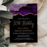 Convite para aniversário de 30 anos de Agate Doura<br><div class="desc">Este elegante convite de festas apresenta uma imagem de aquarela de um geode agado em tons de roxo com realces de brilho dourado falsos. As palavras "aniversário de 30 anos" aparecem em um guião de escrita manual de cor dourada. Personalize-o com o nome da honraria em texto dourado e os...</div>