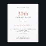 Convite para aniversário de 30 anos de Blush de Te<br><div class="desc">Convite para aniversário de 30 anos de Blush de Texto Simples de Orçamento. Um valor para o alternativo menor de 4, 5 x 5, 6 polegadas é usado como padrão para a opção de semigloscópio, que é recomendada para convites e é de espessura semelhante a um cartão postal. A opção...</div>