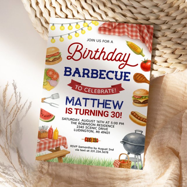 Convite para aniversário de 30 anos de CHURRASCO d (Backyard BBQ 30th Birthday Invitation
)