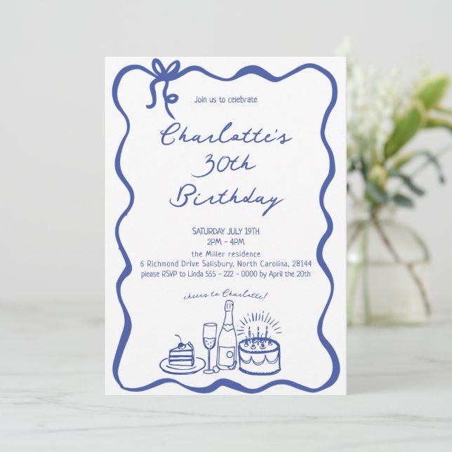 Convite para aniversário de 30 anos de Desenho de  (Em pé/Frente)