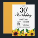 Convite para aniversário de 30 anos de girassol<br><div class="desc">Convite para aniversário de 30 anos de girassol. Flores Florais e Fundo Branco. Retro De Vintagem Do País. Aniversário das mulheres. 15 12 13 16º 18º 20 21rua 30 40º 50º 60º 70 90 100º, qualquer idade. Digital Imprimível. Para mais personalização, clique no botão "Personalizar" e use a ferramenta design...</div>