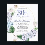 Convite para aniversário de 30 anos de Hydrangea R<br><div class="desc">Flores de hydrangea azuis e rosas escamosas decoram uma estrutura oval dourada. Uma botânica moderna,  aberta e arejada.</div>