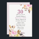 Convite para aniversário de 30 anos de Script Flor<br><div class="desc">Aniversário de 30 anos de Script Floral Cor-de-Rosa Suave Convite Pintura Belamente Mão-d-água Buquê Floral design floral,  floral rústico Ver nosso conjunto correspondente acima do Design de cortesia de: https://www.etsy.com/shop/SmallHouseBigPony</div>