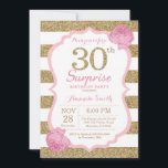 Convite para aniversário de 30 anos de Surpresa Ro<br><div class="desc">Convite para aniversário de 30 anos de Surpresa Rosa e Dourada. Coloração rosa e Dourada. Listras brancas e rosa. Flor Floral Rosa. Aniversário Adulto. Festa de aniversário feminina. Para mais personalização,  clique no botão "Personalizar" e use nossa ferramenta de design para modificar este modelo.</div>