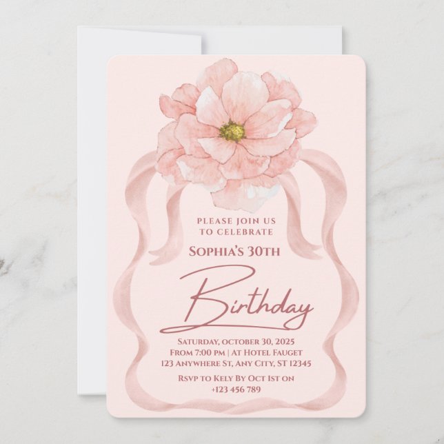 Convite para aniversário de 30 anos Floral (Frente)