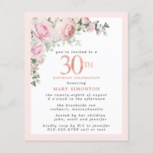 Convite para aniversário de 30 anos Floral Cor-de-