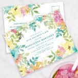Convite para aniversário de 30 anos Floral de Aqua<br><div class="desc">Novo para o Verão de 2024. A cor da água floral de Verão moderna e colorida apresenta flores cor-de-rosa, azuis-turquesa, amarelas e laranja. Eles formam uma estrutura botânica, rústica e bófia em torno de seus detalhes de festa de aniversário. Este item faz parte da coleção de Flores de Aquarela de...</div>
