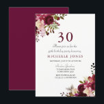 Convite para aniversário de 30 anos Floral Elegant<br><div class="desc">Elegante Burgundy Floral aniversário de 30 anos de Convite Coleção em Niche e Nest store.</div>