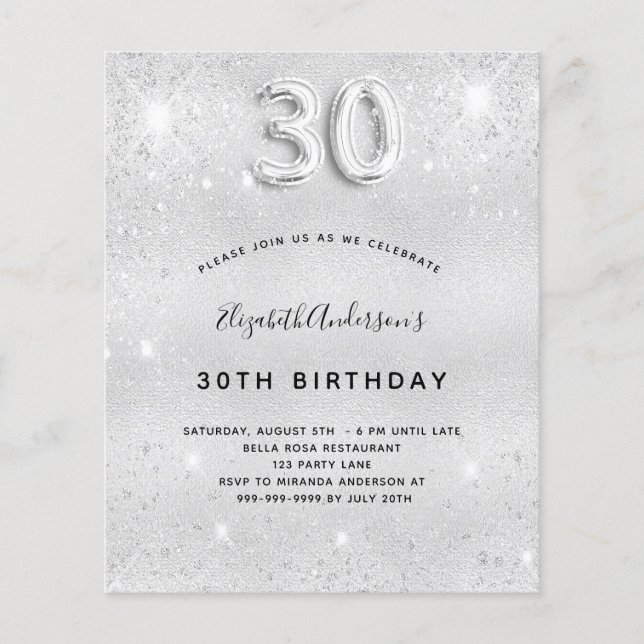 convite para aniversário de 30 anos prata (Frente)
