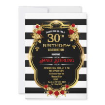Convite para aniversário de 30 anos preto, branco 