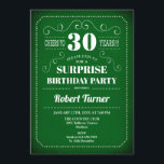 Convite para aniversário de 30 anos surpresa - Bra<br><div class="desc">Convite de aniversário de 30 anos surpresa design branco e verde retrô.</div>