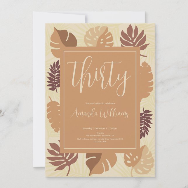 Convite para aniversário de 30 anos Tropical Boho (Frente)