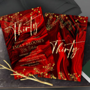 Convite para aniversário de 30 anos Vermelho Elega