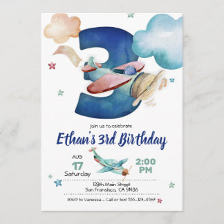Convite para aniversário de 3 anos de avião - Tema