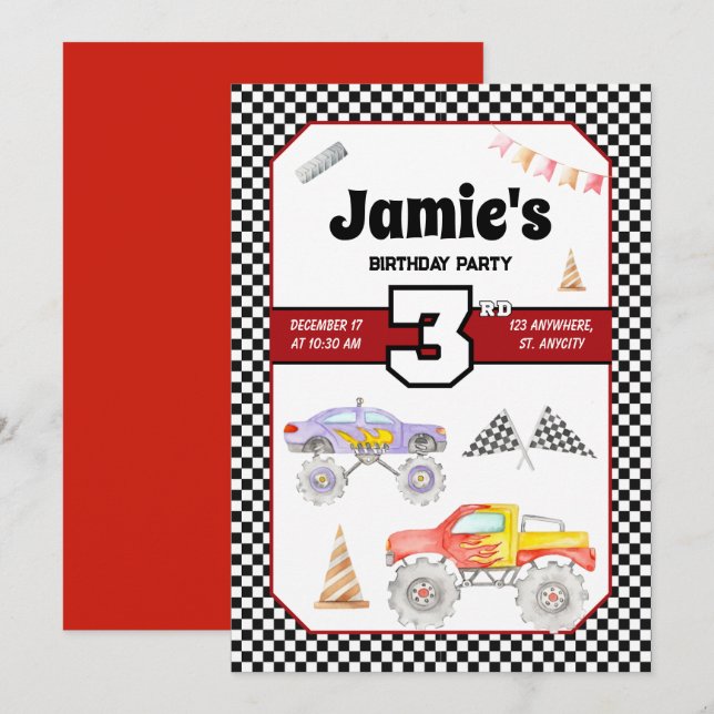 Convite para aniversário de 3 anos de caminhões mo (Frente/Verso)