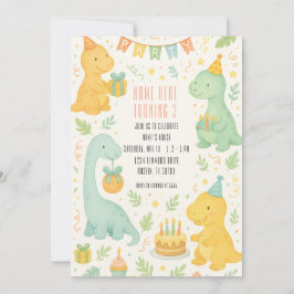 Convite para aniversário de 3 anos de Dinossauro d