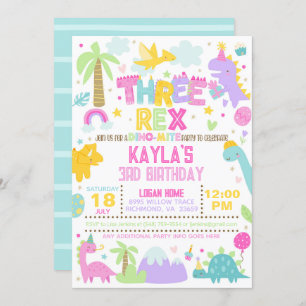 Convite para aniversário de 3 anos de Dinossauro T